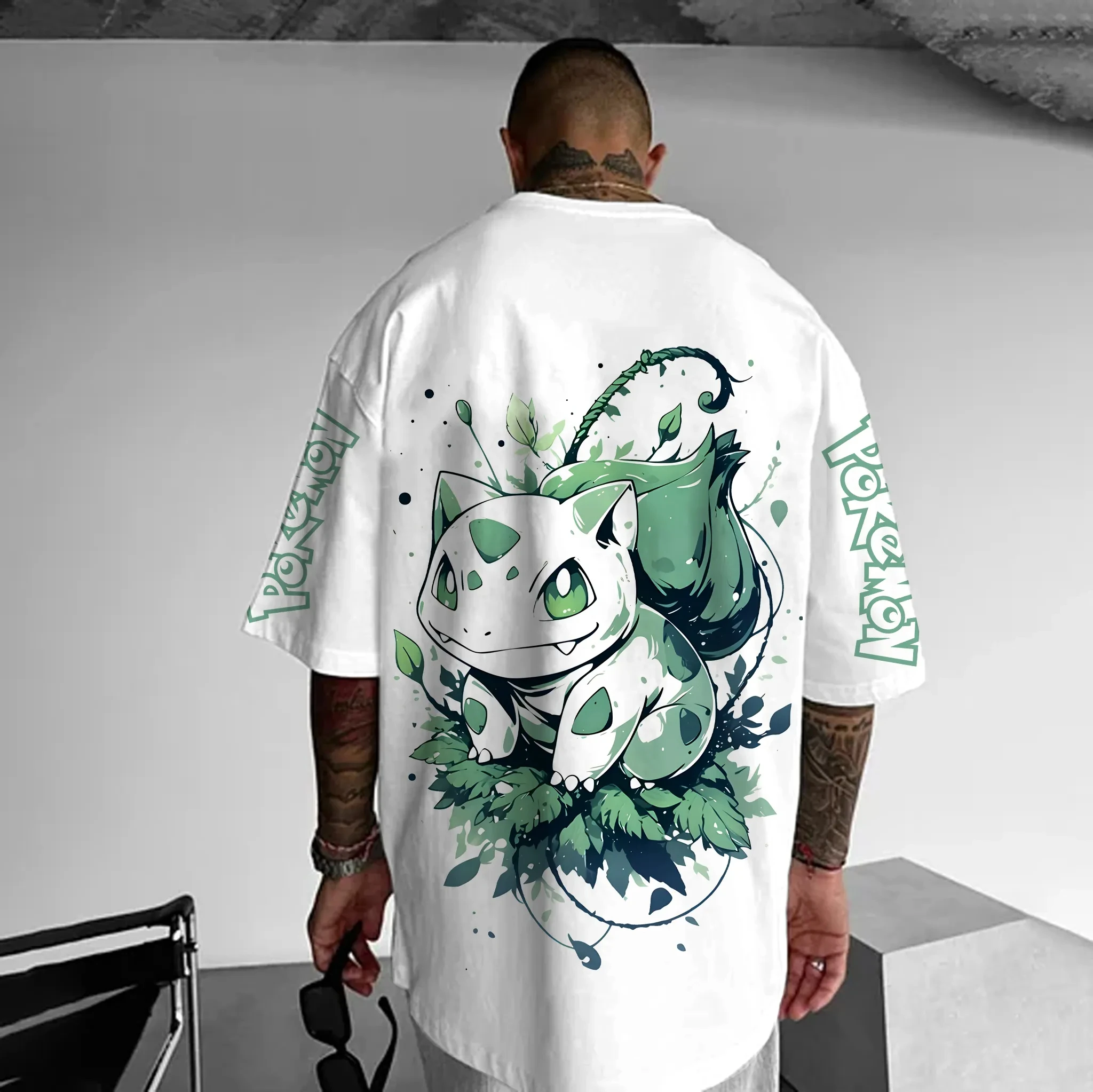 Pokémon Japanese Anime Peripheral Bulbasaur Short Sleeve T-Shirt Pokémon Summer Men's Fashion Breathable Sports Top