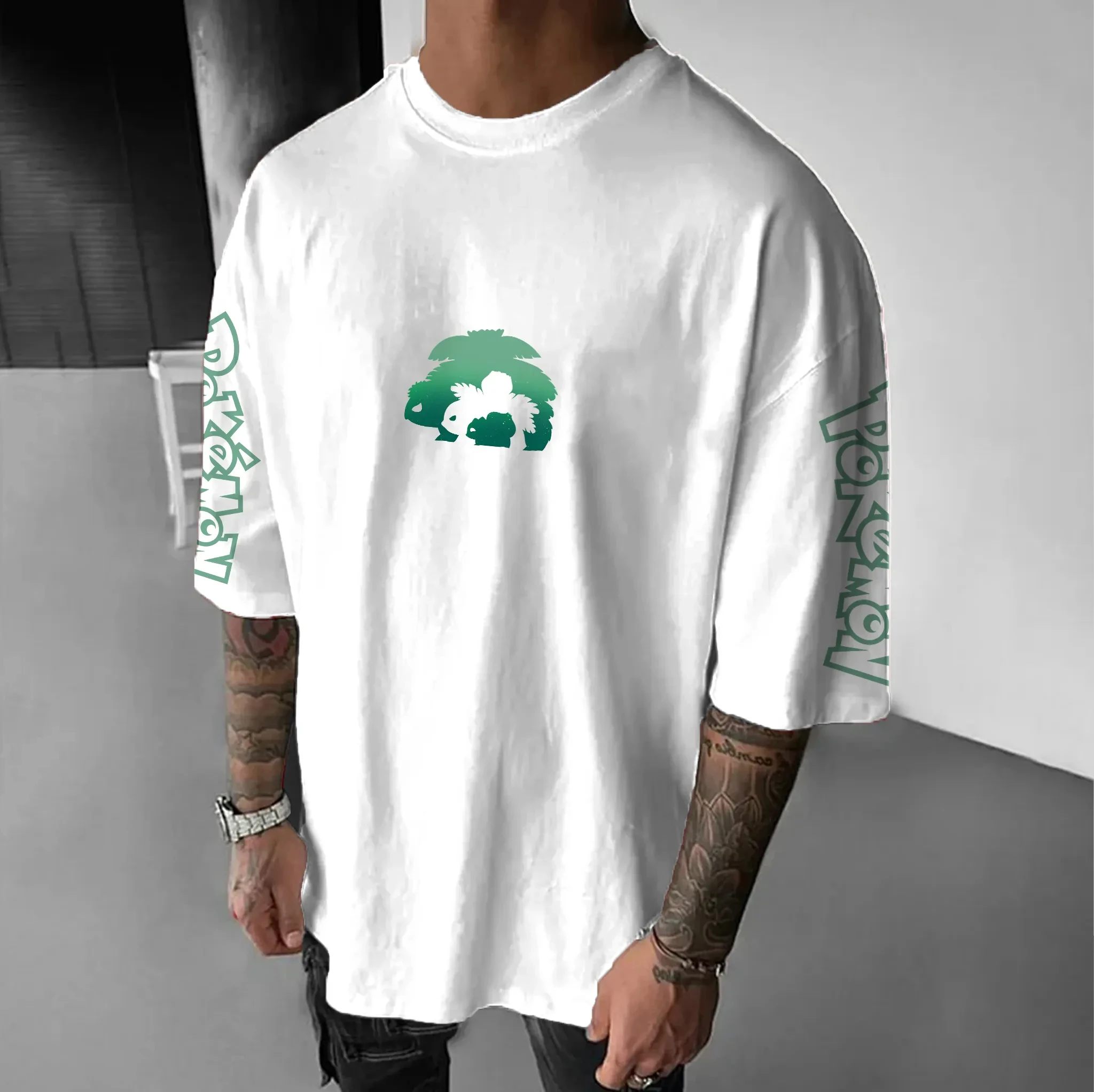 Pokémon Japanese Anime Peripheral Bulbasaur Short Sleeve T-Shirt Pokémon Summer Men's Fashion Breathable Sports Top - Image 2