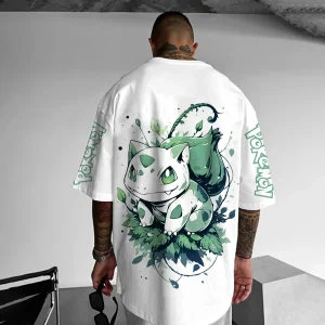 Pokémon Japanese Anime Peripheral Bulbasaur Short Sleeve T-Shirt Pokémon Summer Men's Fashion Breathable Sports Top