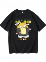 Pokémon Anime Psyduck Printing Oversized Cotton T-shirt Men and Women Comfortable Fashion Y2K Children's Clothing Summer T-shirt