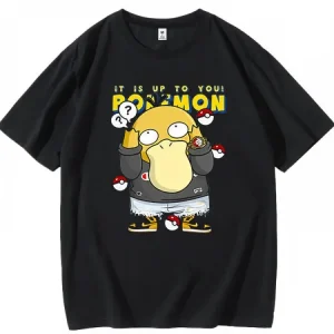 Pokémon Anime Psyduck Printing Oversized Cotton T-shirt Men and Women Comfortable Fashion Y2K Children's Clothing Summer T-shirt